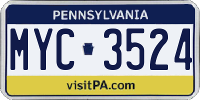 PA license plate MYC3524