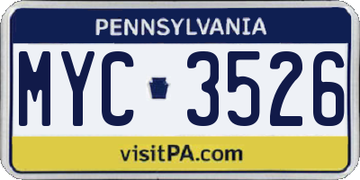 PA license plate MYC3526