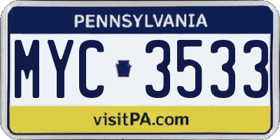 PA license plate MYC3533