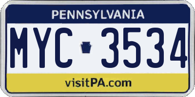 PA license plate MYC3534