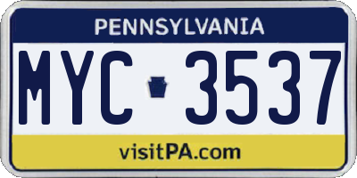 PA license plate MYC3537