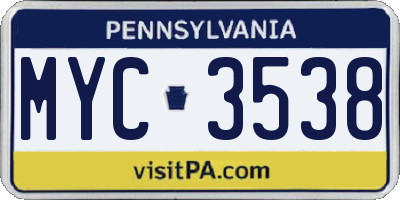 PA license plate MYC3538