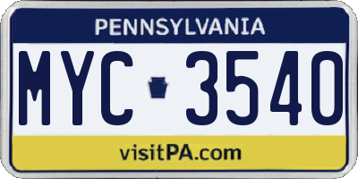 PA license plate MYC3540