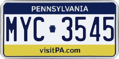PA license plate MYC3545