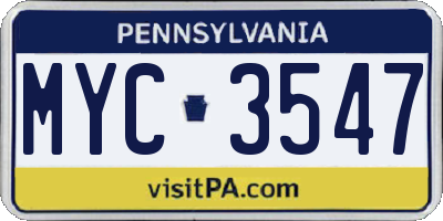 PA license plate MYC3547
