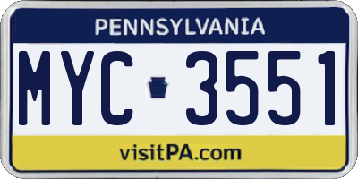 PA license plate MYC3551