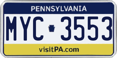 PA license plate MYC3553
