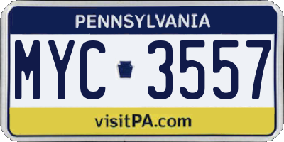 PA license plate MYC3557