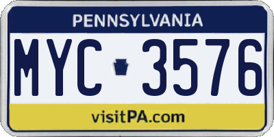 PA license plate MYC3576