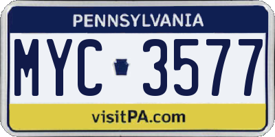 PA license plate MYC3577