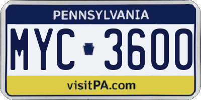 PA license plate MYC3600