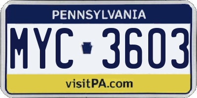 PA license plate MYC3603