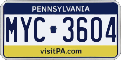 PA license plate MYC3604