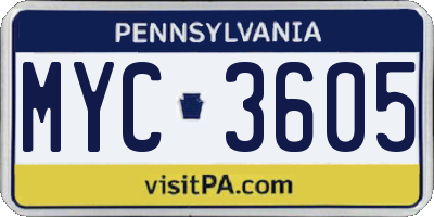 PA license plate MYC3605