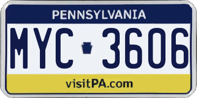 PA license plate MYC3606