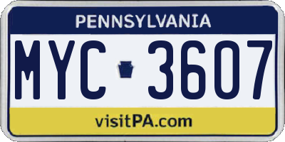 PA license plate MYC3607