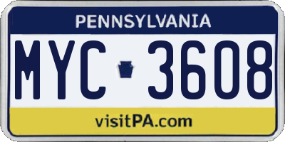 PA license plate MYC3608
