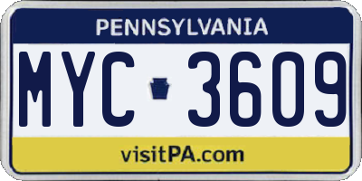 PA license plate MYC3609