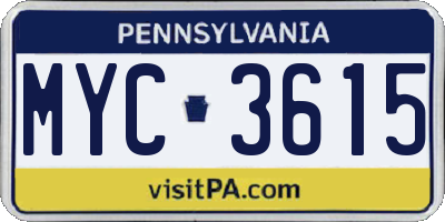 PA license plate MYC3615