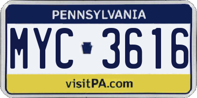 PA license plate MYC3616