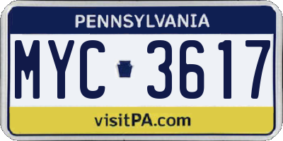 PA license plate MYC3617