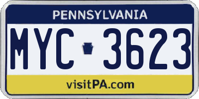 PA license plate MYC3623