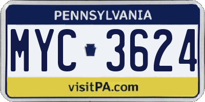 PA license plate MYC3624