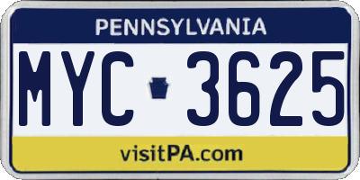 PA license plate MYC3625
