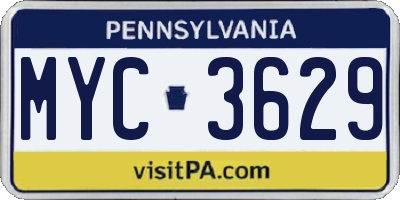 PA license plate MYC3629