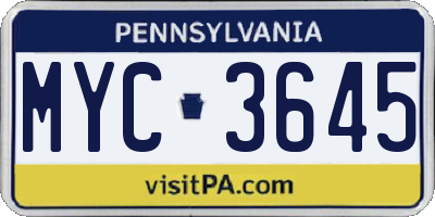 PA license plate MYC3645