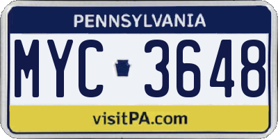 PA license plate MYC3648