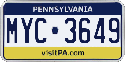 PA license plate MYC3649