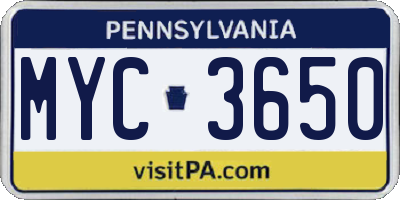 PA license plate MYC3650