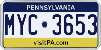 PA license plate MYC3653