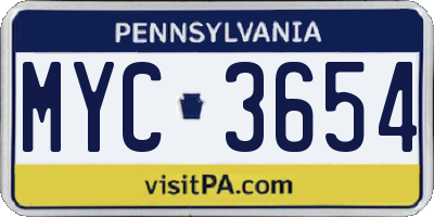 PA license plate MYC3654