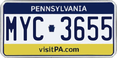PA license plate MYC3655