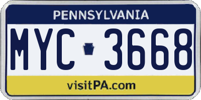 PA license plate MYC3668