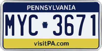 PA license plate MYC3671