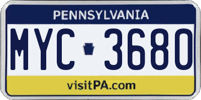 PA license plate MYC3680
