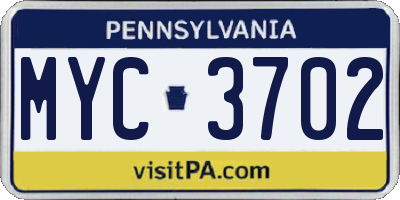 PA license plate MYC3702