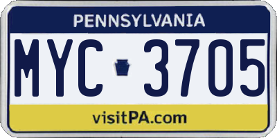 PA license plate MYC3705