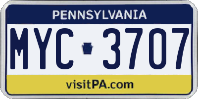 PA license plate MYC3707