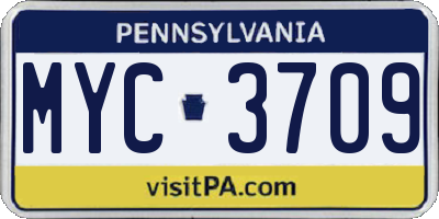 PA license plate MYC3709