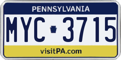 PA license plate MYC3715