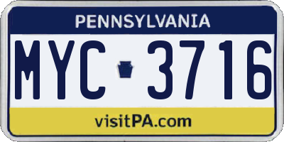 PA license plate MYC3716