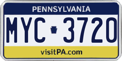 PA license plate MYC3720