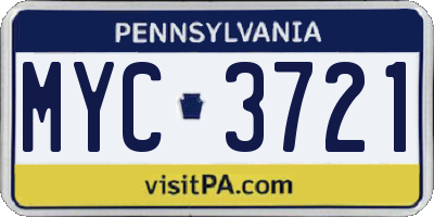 PA license plate MYC3721