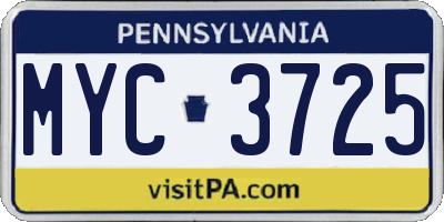 PA license plate MYC3725