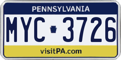 PA license plate MYC3726