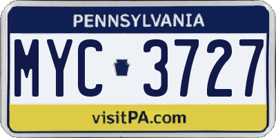 PA license plate MYC3727